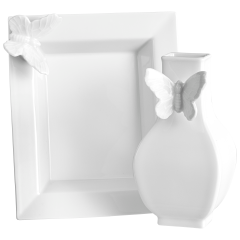Home deco set, 2-pcs, "Butterfly Collection", Vase, Vide-Poche, white