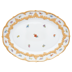 Platter, oval, Shape "B-Form", Strewn flowers, gold (bronze coloured), light, L 40 cm