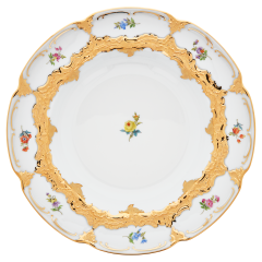 Soup Plate, Shape "B-Form", Strewn flowers, gold (bronze coloured), light, ø 24 cm