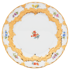 Bread- and Butter Plate, Shape "B-Form", Strewn flowers, gold (bronze coloured), light, Ø 15,5 cm