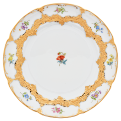Starter- and Dessert Plate, Shape "B-Form", Strewn flowers, gold (bronze coloured), light, Ø 20 cm