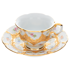 Espresso cup & saucer, Shape "B-Form", Strewn flowers, gold (bronze coloured), light, V 0,1 l