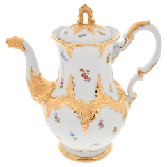 Coffee Pot, large, Shape "B-Form", Strewn flowers, gold (bronze coloured), light, V 1,5 l