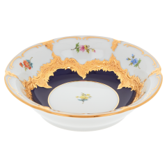 Bowl, Shape "B-Form", strewn flowers, royal blue ground, bronze coloured, L cm