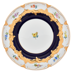 Dinner Plate, Shape "B-Form", strewn flowers, royal blue ground, bronze coloured, ø 28 cm