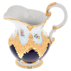 Cream Jug, Shape "B-Form", strewn flowers, royal blue ground, bronze coloured, V 0,18 l