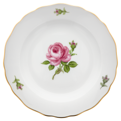 Starter- and Dessert Plate, small, Shape "New Cutout", Pink rose, gold rim, Ø 20 cm