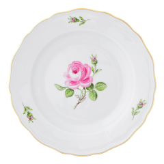 Dinner Plate, large, Shape "New Cutout", Pink rose, gold rim, Ø 28 cm