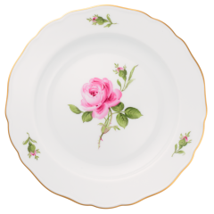 Bread- and Butter Plate, Shape "New Cutout", Pink rose, gold rim, Ø 18 cm