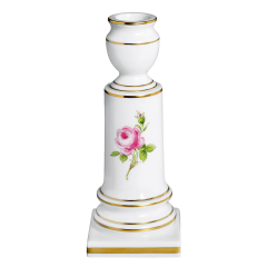 Candlestick, Shape "New Cutout", Pink rose, gold rim, H 14 cm