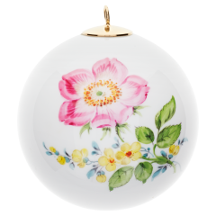 Ball, Vintage Flower Painting 2, Dog Rose, gold rim, Ø 5 cm