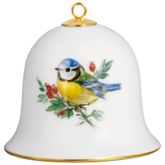 Bell, Vintage Bird Painting, Blue Titmouse, gold rim, H 5 cm