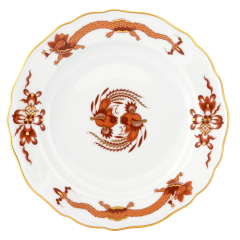 Starter- and Dessert Plate, large, Shape "New Cutout", Court dragon, red, Ø 22 cm