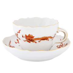 Cappuccino cup & saucer, Shape "New Cutout", Court dragon, red, V 0,25 l
