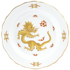 Starter- and Dessert Plate, large, Shape "New Cutout", Ming dragon, yellow, Ø 22 cm