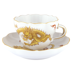 Cappuccino cup & saucer, Shape "New Cutout", Ming dragon, yellow, V 0,25 l