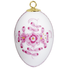 Easter egg, Indian painting, flower ornament, purple, white rim, H 5 cm