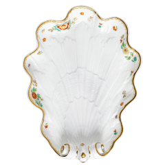Dish, shell-shaped, Shape "Swan Service", Oriental strewn flowers, gold rim (Swan service), L 16 cm