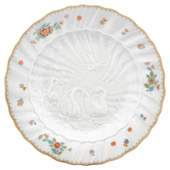 Starter- and Dessert Plate, Shape "Swan Service", Oriental strewn flowers, gold rim (Swan service), Ø 20 cm