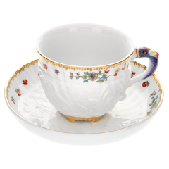 Espresso cup & saucer, Shape "Swan Service", Oriental strewn flowers, gold rim (Swan service), V 0,1 l