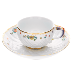 Coffee cup & saucer, Shape "Swan Service", Oriental strewn flowers, gold rim (Swan service), V 0,14 l