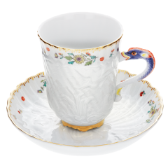 Coffee cup & saucer, Shape "Swan Service", Oriental strewn flowers, gold rim (Swan service), V 0,15 l