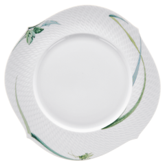Charger Plate, Shape "Waves Relief", Woodland flora with insects, white rim, Ø 33 cm
