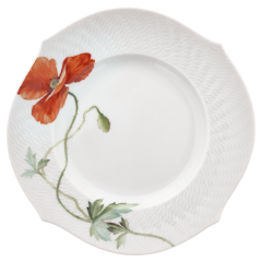 Bread- and Butter Plate, Shape "Waves Relief", Wild poppy, red, white rim, Ø 19,5 cm