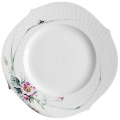 Dinner Plate, Shape "Waves Relief", Woodland Flora with insects, dog rose, Ø 28,5 cm