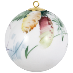 Ball, Woodland flora with insects, spruce cone, white rim, Ø 5 cm