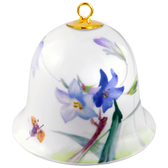 Bell, Woodland flora with insects, bell flower, white rim, H 5 cm