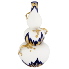 Bottle "Blue leaves with stem 3", Unique object, Gudrun Gaube, H 30 cm