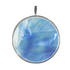 Pendant Crystal Glaze Turquoise-Cobald Blue with frame in 925 sterling silver, Ø cm