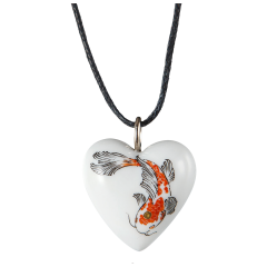 Pendant heart big, white gold, Koi, coloured with gold, 2,4 x 2 cm