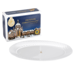 Stollen set, 2-pcs, Dresdner Christstollen® 500g, Platter, Shape "No 41 Waves Relief"