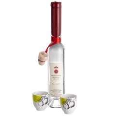 Quince brand set, 3-pcs, Meissener Spezialbrennerei quince brand 0,2l, 42% vol., liquer mug quince decoration