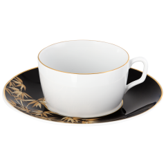 Cappuccino cup & saucer, Shape "MEISSEN® Cosmopolitan", "Golden Bamboo", black, V 0,3 l