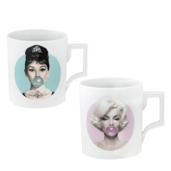 Mug set, 2-pcs, Shape "Berlin", "Legends blowing Bubbles - Collection" by Michael Moebius, Marilyn