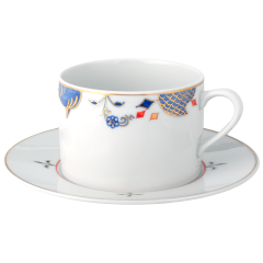 Cappuccino cup & saucer, Noble Blue, rim of onion elements, V 0,25 l