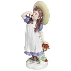 Girl with cherries, Coloured, without gold, H 17 cm