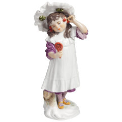 Girl with cherries and mirror, Coloured, without gold, H 17,5 cm