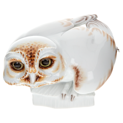 Bird Owl, Coloured, without gold, H 8 cm