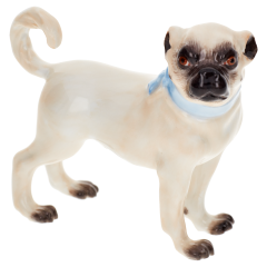 Dog Pug, no bells, Coloured, without gold, H 6 cm