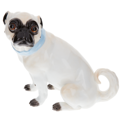 Dog Pug, no bells, Coloured, without gold, H 18 cm