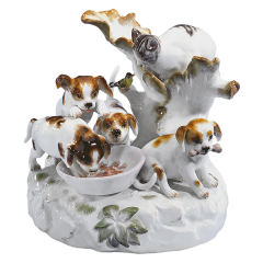Dog group with kitten, Coloured, without gold