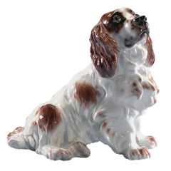 Dog Cocker spaniel, seated, Coloured, without gold, H 14 cm
