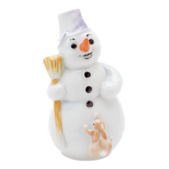 Snowman with a Rabbit, Coloured, H 12,5 cm
