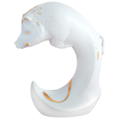 Chinese Zodiac Sign Pig, handpainted in Gold, H 12,5 cm