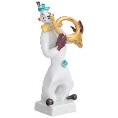 Band of Clowns Clown Playing the Horn, Coloured with gold, 9 cm