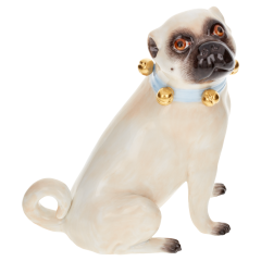 Dog Pug, with bells, Coloured with gold, H 10 cm